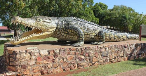 Krys the Croc monument in Normanton